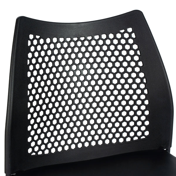 Black Plastic/Black Frame |#| Stackable Sled Base Counter Stool with Vented Back and Footrest in Black