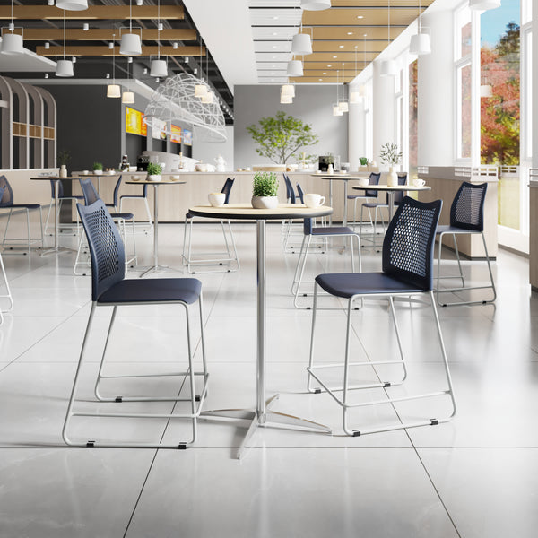 Navy Plastic/Gray Frame |#| Stackable Sled Base Counter Stool with Vented Back and Footrest in Navy