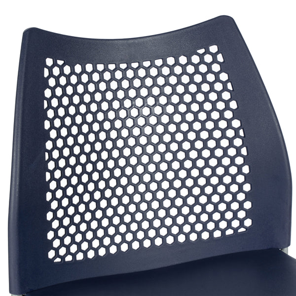 Navy Plastic/Gray Frame |#| Stackable Sled Base Counter Stool with Vented Back and Footrest in Navy