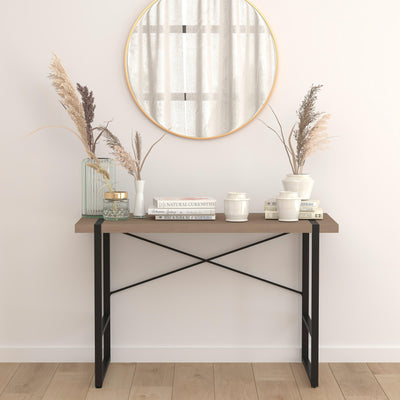 Hanover Park Wood Grain Console Table with Cross Brace Backing