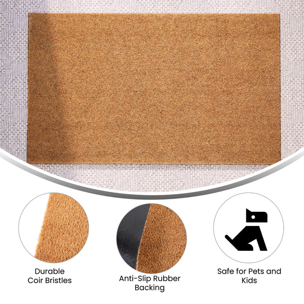 Natural |#| Indoor/Outdoor Solid Coir Entryway Doormat with Non-Slip Backing in Natural