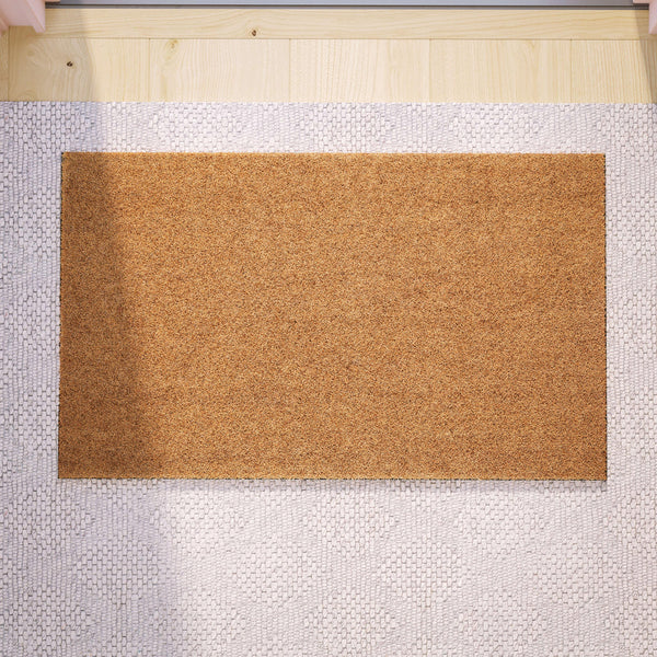 Natural |#| Indoor/Outdoor Solid Coir Entryway Doormat with Non-Slip Backing in Natural