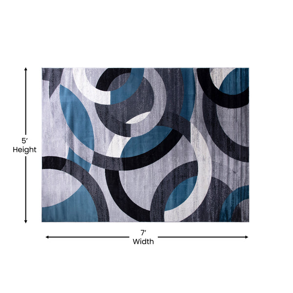Blue,5' x 7.5' |#| Modern Geometric Design Area Rug in Blue, Gray, and White - 5' x 7'