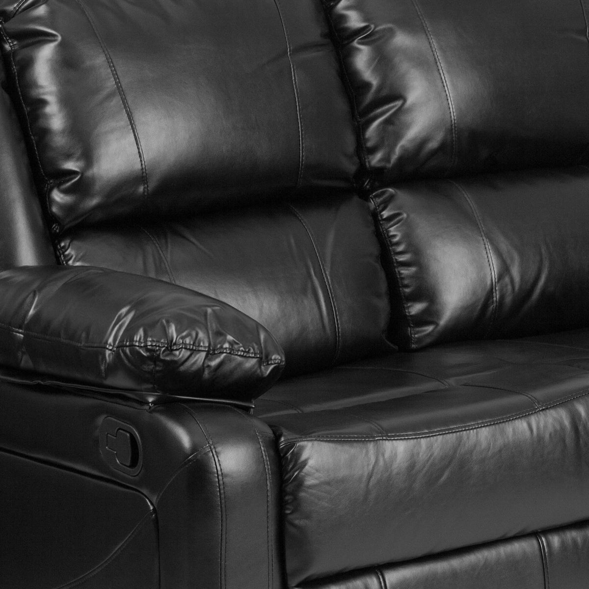 Black LeatherSoft |#| Contemporary Black LeatherSoft Loveseat w/Two Built-In Recliners - Padded Arms