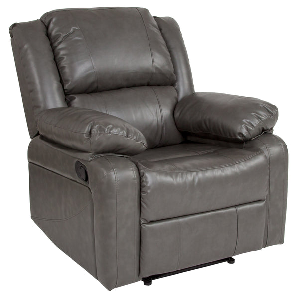 Gray LeatherSoft |#| Contemporary Gray LeatherSoft Pillow Back Recliner - Living Room Furniture