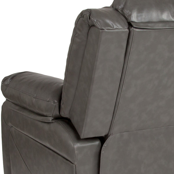 Gray LeatherSoft |#| Contemporary Gray LeatherSoft Pillow Back Recliner - Living Room Furniture