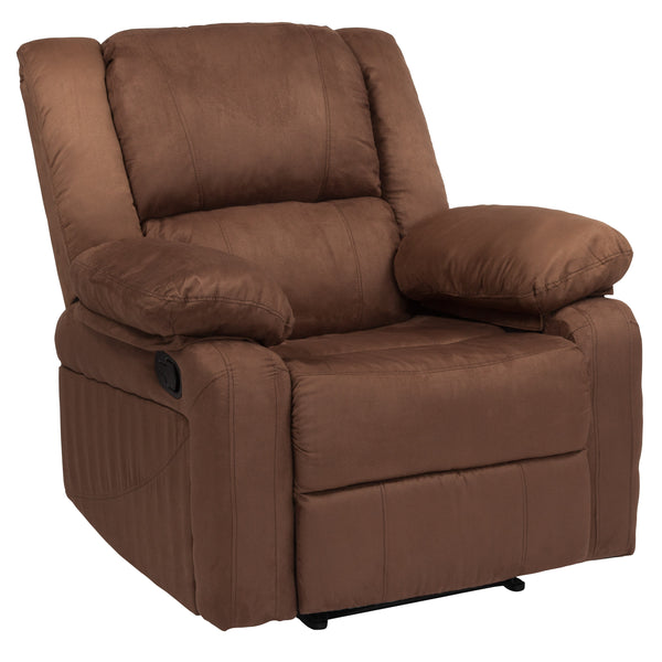 Chocolate Brown Microfiber |#| Contemporary Chocolate Brown Microfiber Plush Pillow Back Recliner - Padded Arms