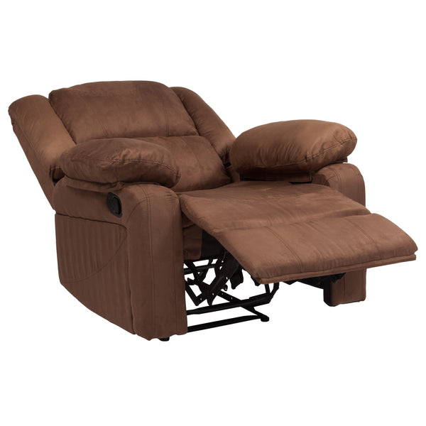 Chocolate Brown Microfiber |#| Contemporary Chocolate Brown Microfiber Plush Pillow Back Recliner - Padded Arms