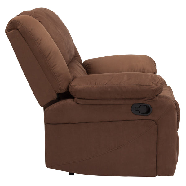 Chocolate Brown Microfiber |#| Contemporary Chocolate Brown Microfiber Plush Pillow Back Recliner - Padded Arms