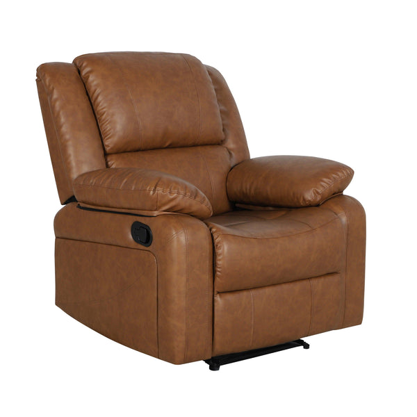 Cognac LeatherSoft |#| Contemporary Cognac LeatherSoft Pillow Back Recliner - Living Room Furniture