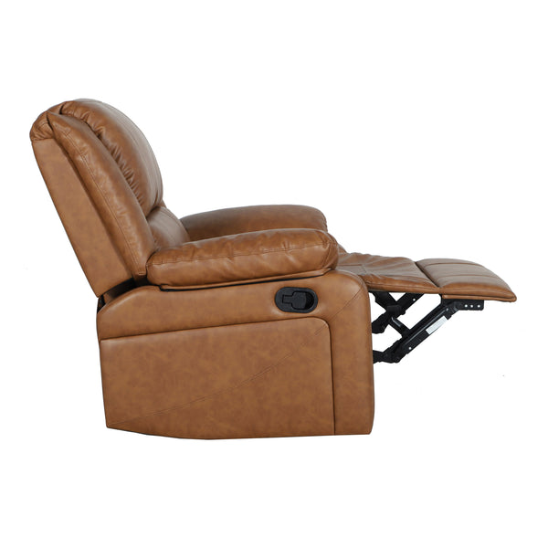 Cognac LeatherSoft |#| Contemporary Cognac LeatherSoft Pillow Back Recliner - Living Room Furniture