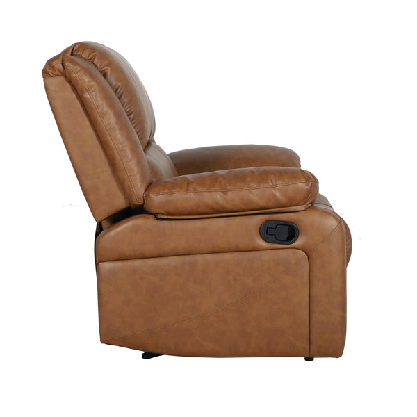 Cognac LeatherSoft |#| Contemporary Cognac LeatherSoft Pillow Back Recliner - Living Room Furniture