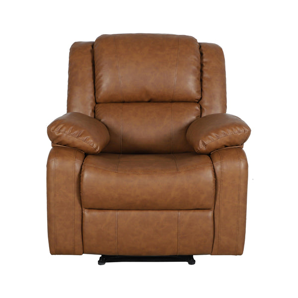 Cognac LeatherSoft |#| Contemporary Cognac LeatherSoft Pillow Back Recliner - Living Room Furniture