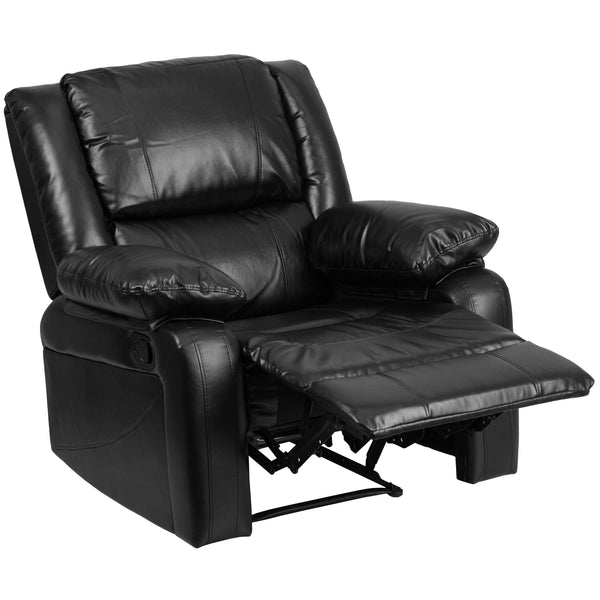 Black LeatherSoft |#| Contemporary Black LeatherSoft Pillow Back Recliner - Living Room Furniture