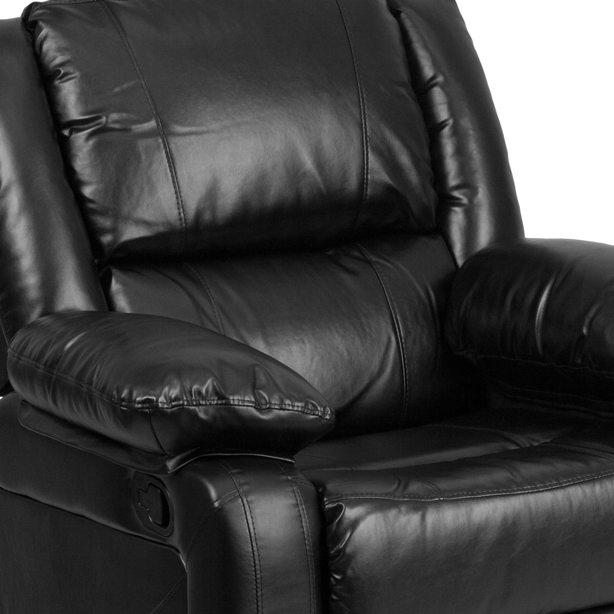 Black LeatherSoft |#| Contemporary Black LeatherSoft Pillow Back Recliner - Living Room Furniture