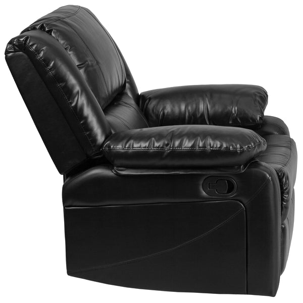 Black LeatherSoft |#| Contemporary Black LeatherSoft Pillow Back Recliner - Living Room Furniture