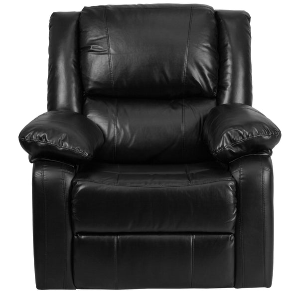 Black LeatherSoft |#| Contemporary Black LeatherSoft Pillow Back Recliner - Living Room Furniture