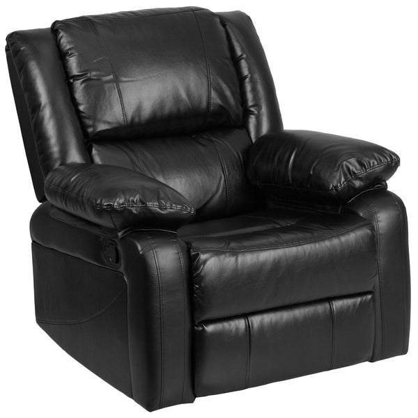 Black LeatherSoft |#| Contemporary Black LeatherSoft Pillow Back Recliner - Living Room Furniture