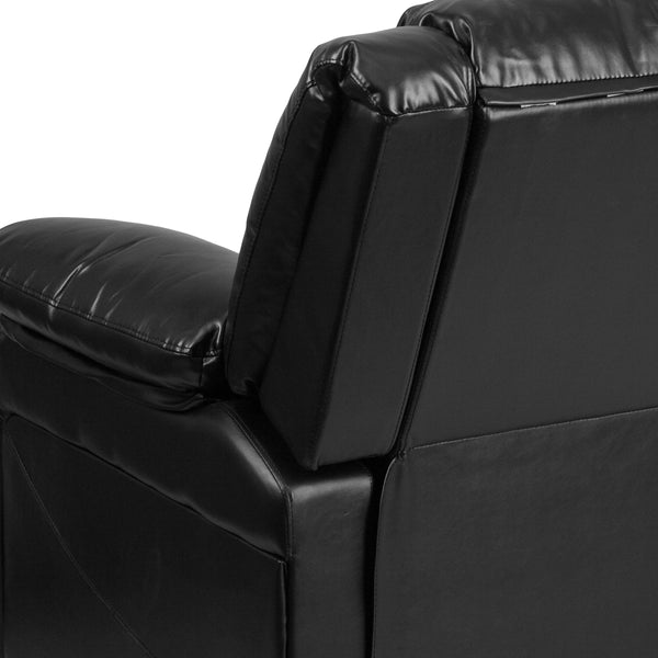 Black LeatherSoft |#| Contemporary Black LeatherSoft Pillow Back Recliner - Living Room Furniture