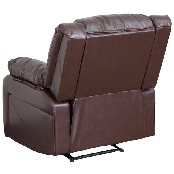 Brown LeatherSoft |#| Brown Contemporary LeatherSoft Plush Pillow Back Recliner with Padded Arms