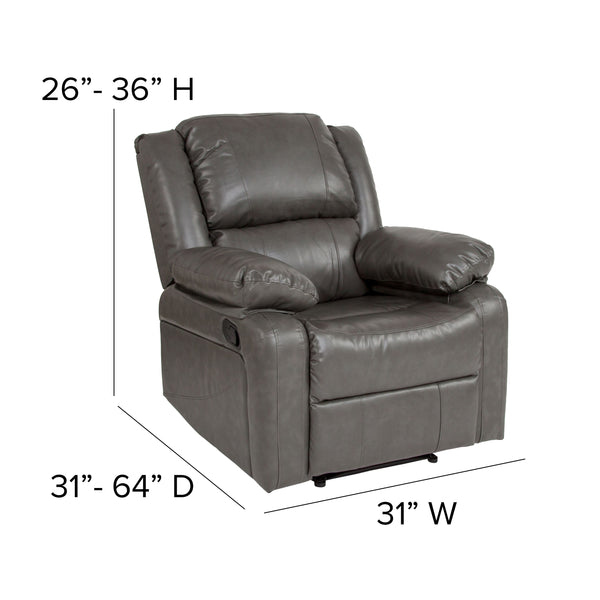 Gray LeatherSoft |#| Contemporary Gray LeatherSoft Pillow Back Recliner - Living Room Furniture