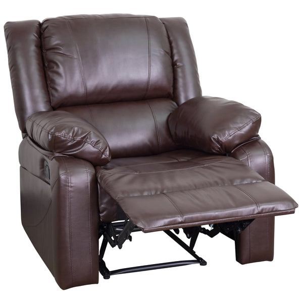 Brown LeatherSoft |#| Brown Contemporary LeatherSoft Plush Pillow Back Recliner with Padded Arms