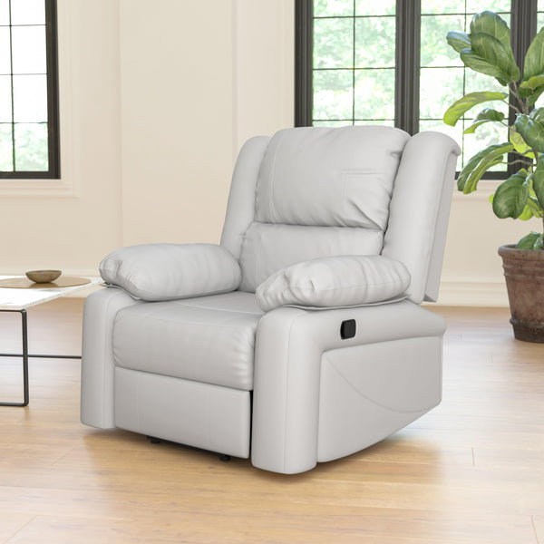 Cream LeatherSoft |#| Contemporary Cream LeatherSoft Pillow Back Recliner - Living Room Furniture