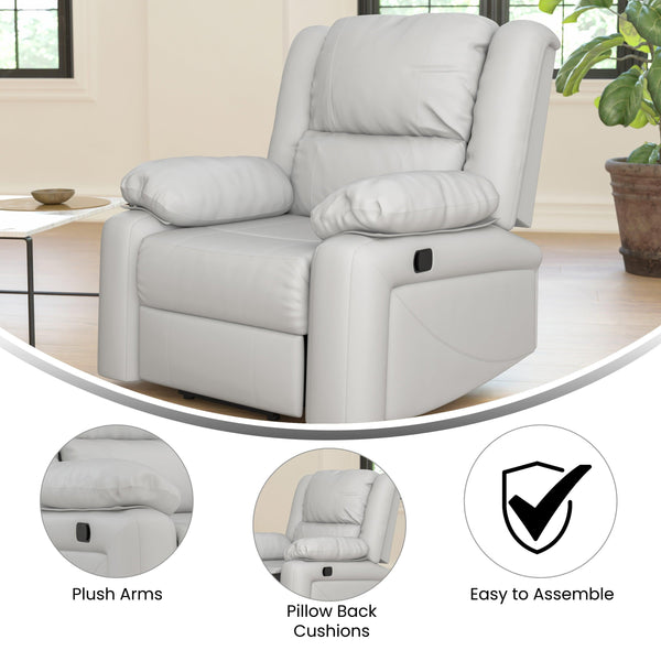 Cream LeatherSoft |#| Contemporary Cream LeatherSoft Pillow Back Recliner - Living Room Furniture