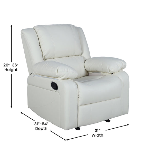 Cream LeatherSoft |#| Contemporary Cream LeatherSoft Pillow Back Recliner - Living Room Furniture