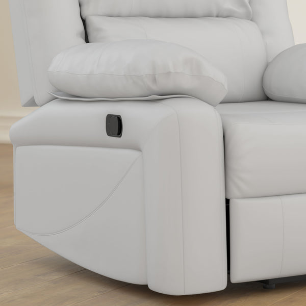 Cream LeatherSoft |#| Contemporary Cream LeatherSoft Pillow Back Recliner - Living Room Furniture