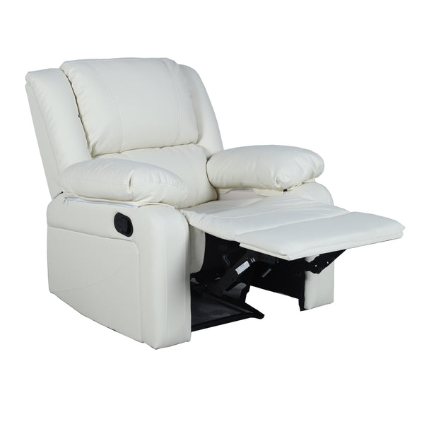 Cream LeatherSoft |#| Contemporary Cream LeatherSoft Pillow Back Recliner - Living Room Furniture