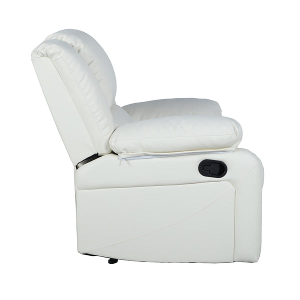 Cream LeatherSoft |#| Contemporary Cream LeatherSoft Pillow Back Recliner - Living Room Furniture