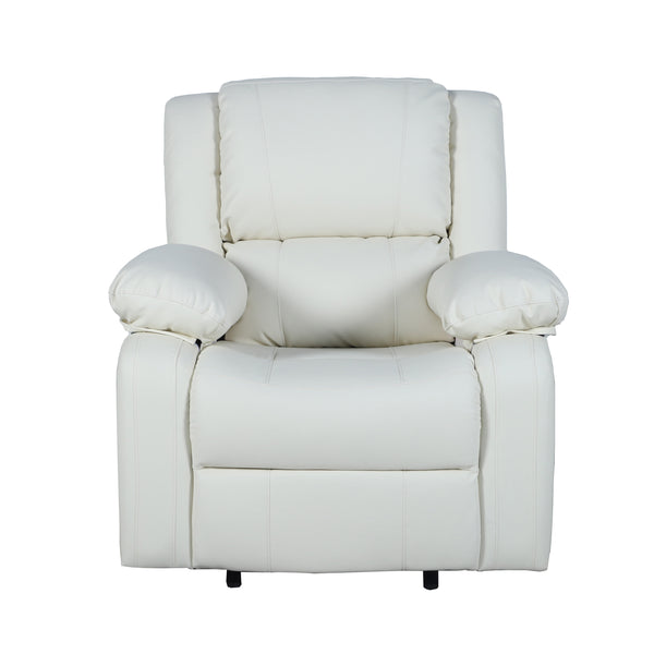 Cream LeatherSoft |#| Contemporary Cream LeatherSoft Pillow Back Recliner - Living Room Furniture