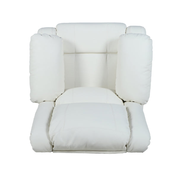 Cream LeatherSoft |#| Contemporary Cream LeatherSoft Pillow Back Recliner - Living Room Furniture