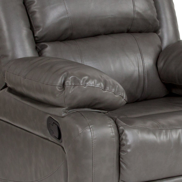 Gray LeatherSoft |#| Contemporary Gray LeatherSoft Pillow Back Recliner - Living Room Furniture