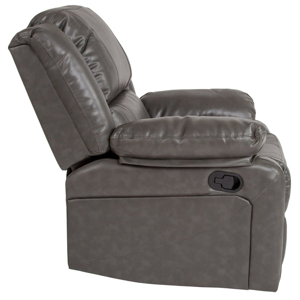 Gray LeatherSoft |#| Contemporary Gray LeatherSoft Pillow Back Recliner - Living Room Furniture