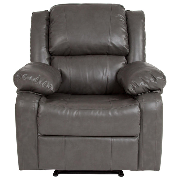 Gray LeatherSoft |#| Contemporary Gray LeatherSoft Pillow Back Recliner - Living Room Furniture