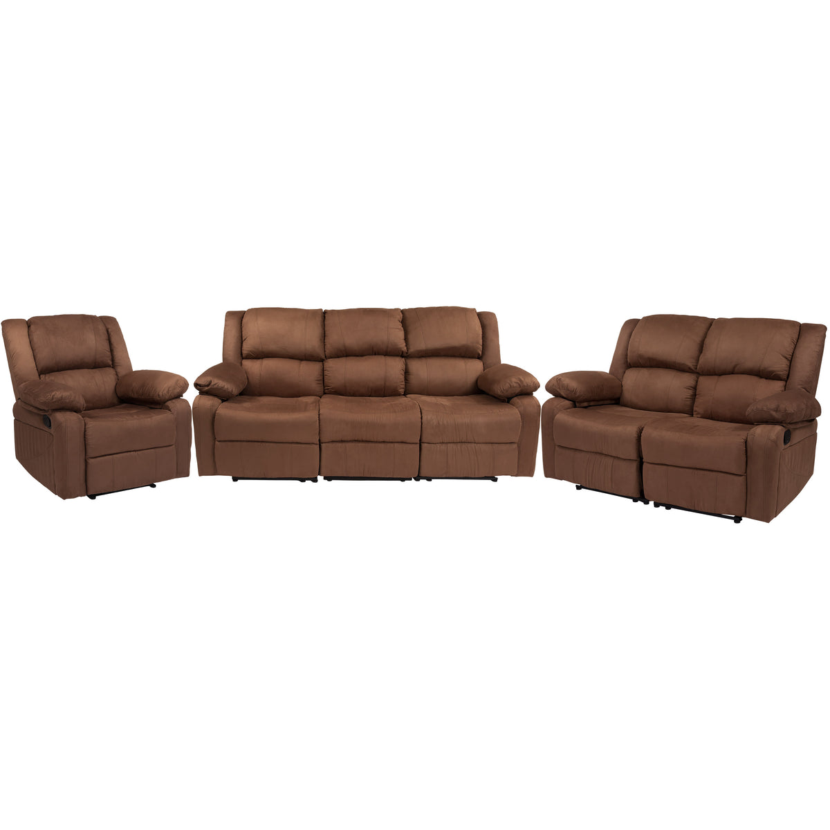 Chocolate Brown Microfiber |#| Contemporary Chocolate Brown Microfiber Plush Pillow Back Reclining Sofa Set