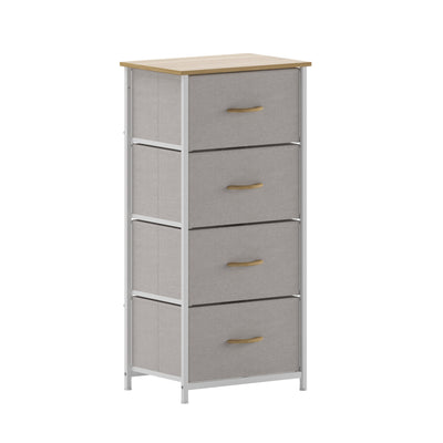 Harris 4 Drawer Vertical Storage Dresser with Cast Iron Frame, Wood Top and Easy Pull Fabric Drawers with Wooden Handles - View 1