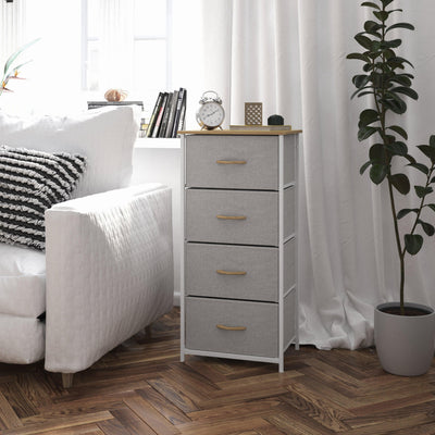 Harris 4 Drawer Vertical Storage Dresser with Cast Iron Frame, Wood Top and Easy Pull Fabric Drawers with Wooden Handles - View 2