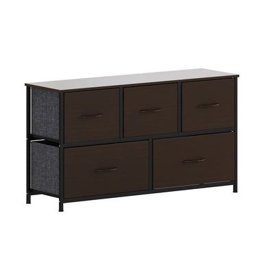 Harris 5 Drawer Vertical Storage Dresser with Cast Iron Frame, Wood Top, and Easy Pull Fabric Drawers with Wooden Handles - View 1