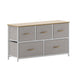 Beige Drawers/White Frame |#| 5 Drawer Dresser-Oak Wood Top/White Iron Frame/Beige Drawers with White Handles