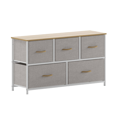 Harris 5 Drawer Vertical Storage Dresser with Cast Iron Frame, Wood Top and Easy Pull Fabric Drawers with Wooden Handles - View 1