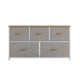 Beige Drawers/White Frame |#| 5 Drawer Dresser-Oak Wood Top/White Iron Frame/Beige Drawers with White Handles