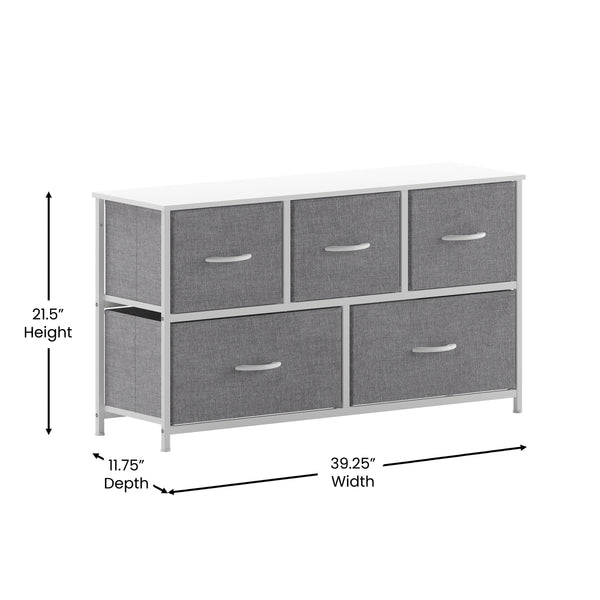 Gray Drawers/White Frame |#| 5 Drawer Dresser-White Wood Top/White Iron Frame/Gray Drawers with White Handles