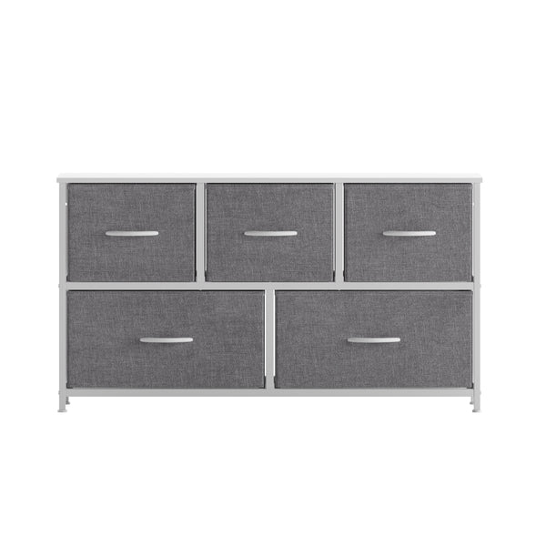Gray Drawers/White Frame |#| 5 Drawer Dresser-White Wood Top/White Iron Frame/Gray Drawers with White Handles