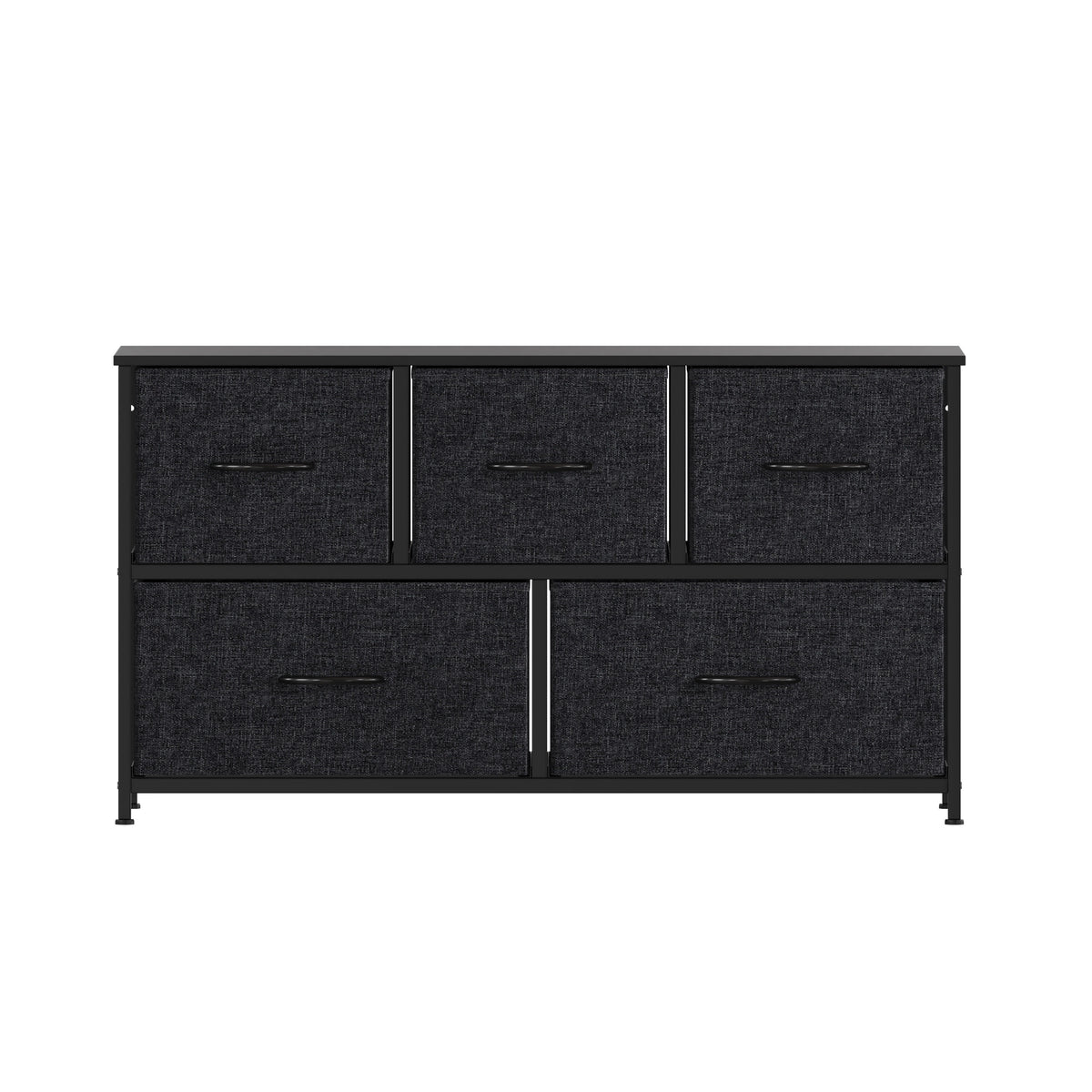 Black Drawers/Black Frame |#| 5 Drawer Dresser-Black Wood Top/Black Iron Frame/Black Drawers - Black Handles