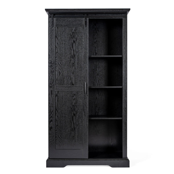 Black |#| Farmhouse Storage Cabinet with Adjustable Shelves and Sliding Barn Door - Black