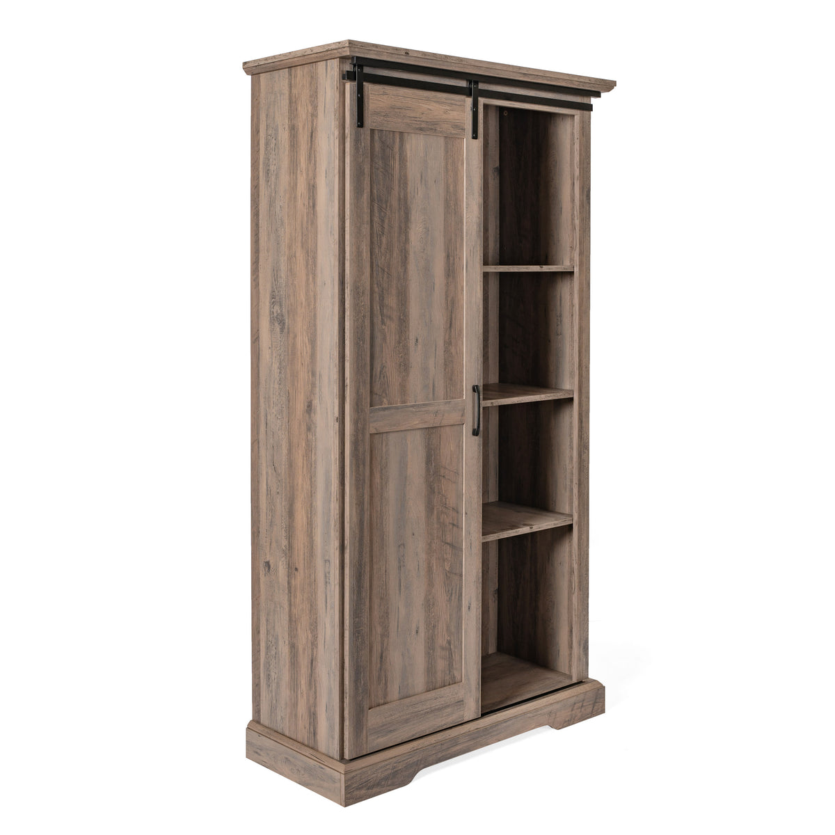 Graywash |#| Farmhouse Storage Cabinet with Adjustable Shelves and Sliding Barn Door-Graywash