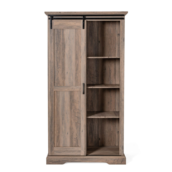 Graywash |#| Farmhouse Storage Cabinet with Adjustable Shelves and Sliding Barn Door-Graywash